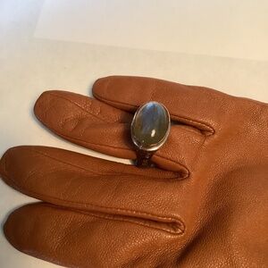 Unusual handmade sterling silver and mixed metal labradorite ring size 9.